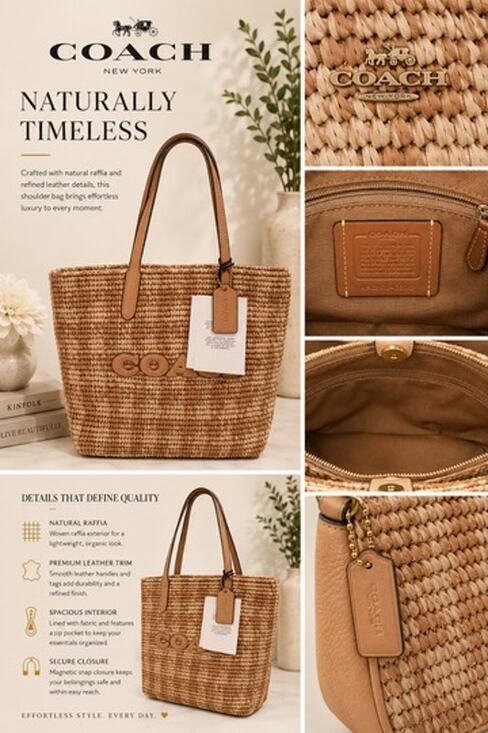 Coach Handbags - Coach Straw City Tote Bag With Gingham Print*New with tags